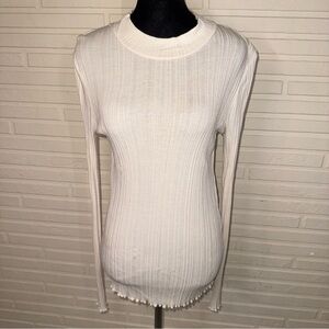 Vince Off White Stretch Cotton Modal Long Sleeve Shirt, Women’s Size Large